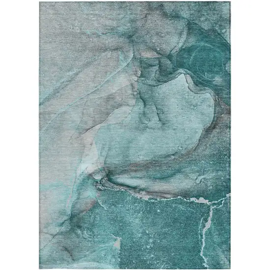 Teal Abstract Washable Non Skid Indoor Outdoor Area Rug Photo 5