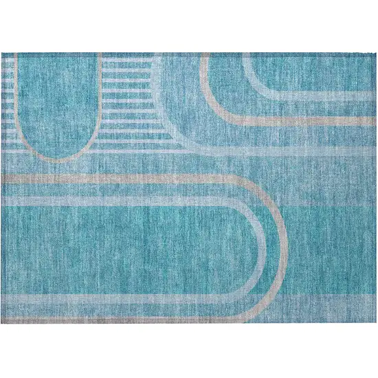 Teal Abstract Washable Non Skid Indoor Outdoor Area Rug Photo 3