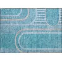 Photo of Teal Abstract Washable Non Skid Indoor Outdoor Area Rug