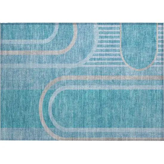 Teal Abstract Washable Non Skid Indoor Outdoor Area Rug Photo 1