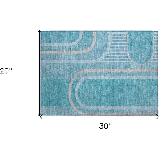 Teal Abstract Washable Non Skid Indoor Outdoor Area Rug Photo 9