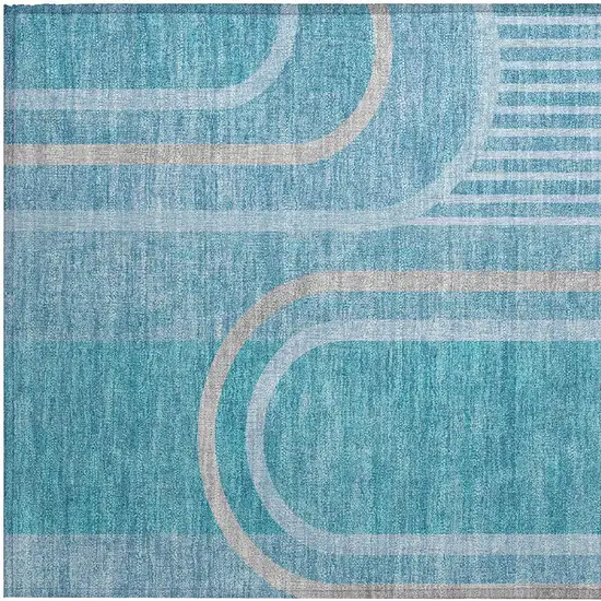 Teal Abstract Washable Indoor Outdoor Area Rug Photo 6