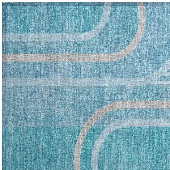 Teal Abstract Washable Indoor Outdoor Area Rug Photo 5