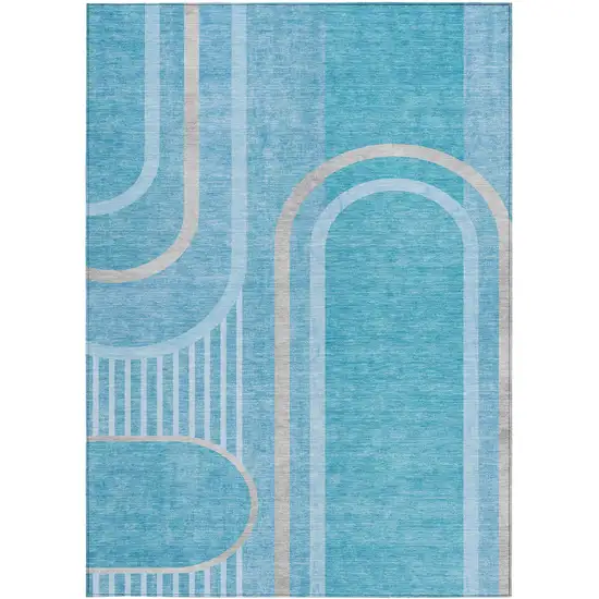 Teal Abstract Washable Non Skid Indoor Outdoor Area Rug Photo 2