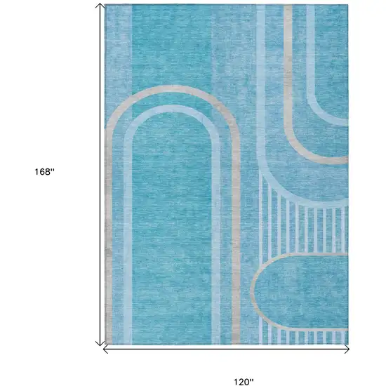 Teal Abstract Washable Indoor Outdoor Area Rug Photo 3