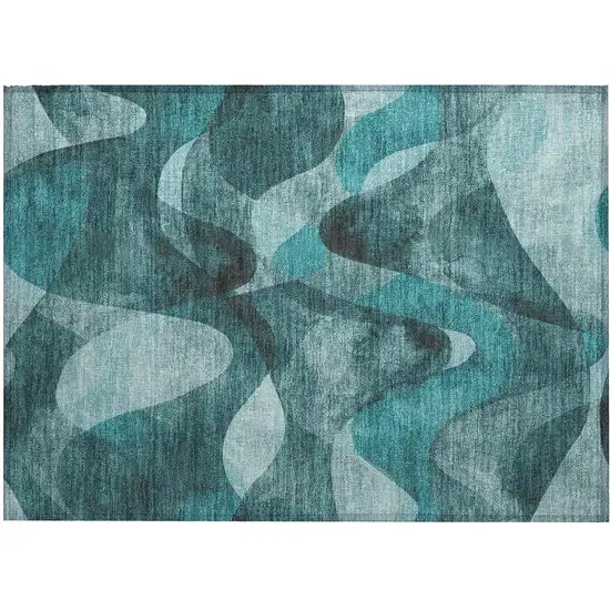 Teal Abstract Washable Non Skid Indoor Outdoor Area Rug Photo 2