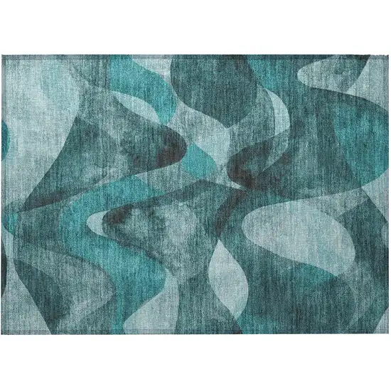 Teal Abstract Washable Non Skid Indoor Outdoor Area Rug Photo 4