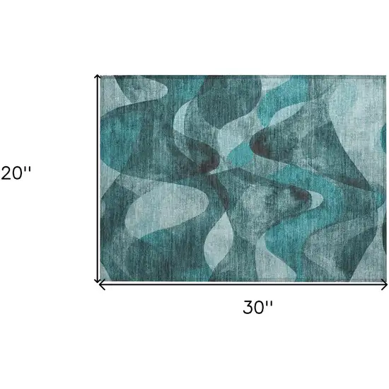 Teal Abstract Washable Non Skid Indoor Outdoor Area Rug Photo 3