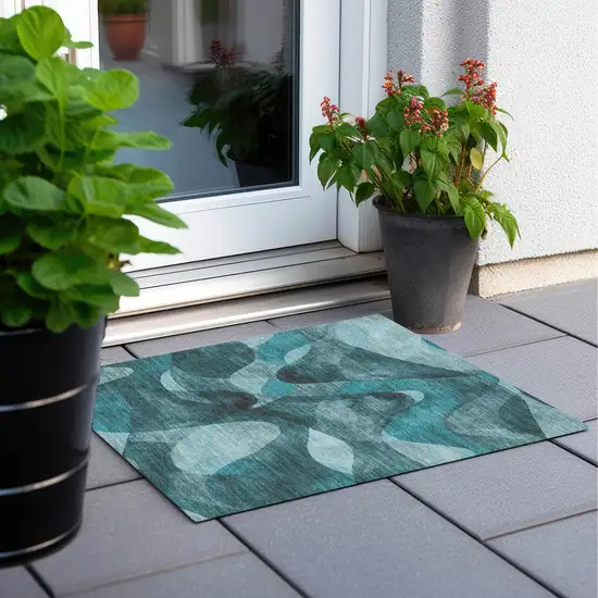 Teal Abstract Washable Non Skid Indoor Outdoor Area Rug Photo 9