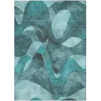 Photo of Teal Abstract Washable Non Skid Indoor Outdoor Area Rug