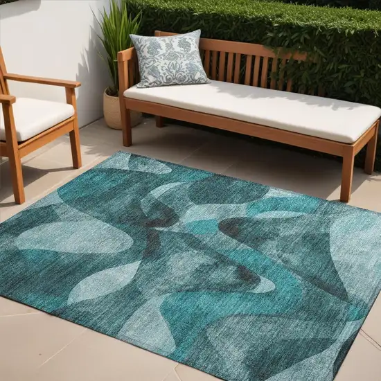 Teal Abstract Washable Non Skid Indoor Outdoor Area Rug Photo 1