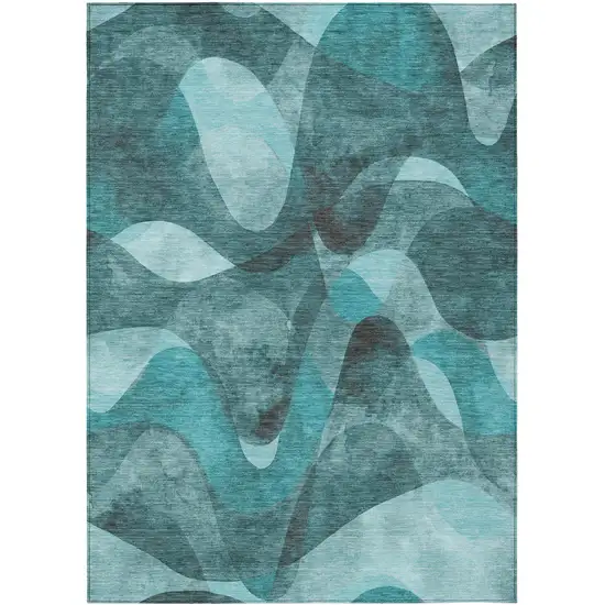 Teal Abstract Washable Non Skid Indoor Outdoor Area Rug Photo 2