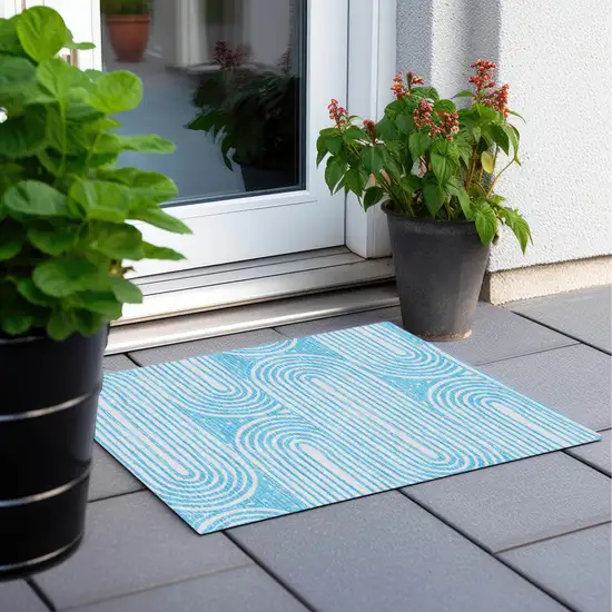 Teal and White Abstract Washable Non Skid Indoor Outdoor Area Rug Photo 8