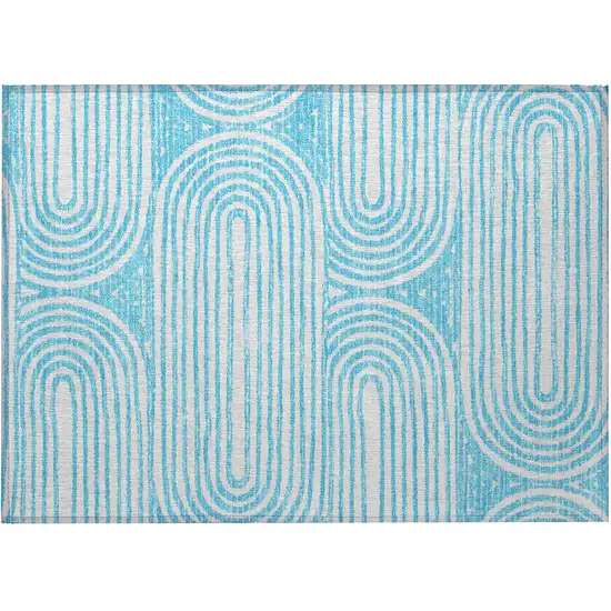 Teal Abstract Washable Non Skid Indoor Outdoor Area Rug Photo 5