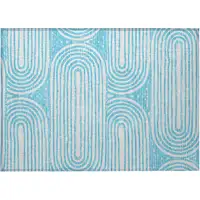 Photo of Teal Abstract Washable Non Skid Indoor Outdoor Area Rug