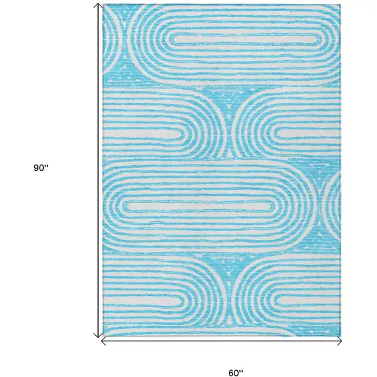 Teal Abstract Washable Non Skid Indoor Outdoor Area Rug Photo 3