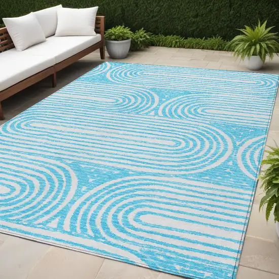 Teal Abstract Washable Non Skid Indoor Outdoor Area Rug Photo 1