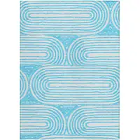 Photo of Teal Abstract Washable Non Skid Indoor Outdoor Area Rug