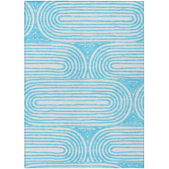 Teal and White Abstract Washable Non Skid Indoor Outdoor Area Rug Photo 2