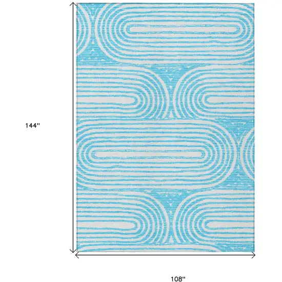 Teal and White Abstract Washable Non Skid Indoor Outdoor Area Rug Photo 3