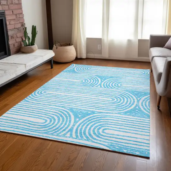 Teal Abstract Washable Non Skid Indoor Outdoor Area Rug Photo 8