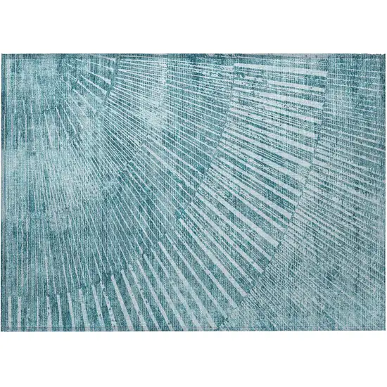 Teal Abstract Washable Non Skid Indoor Outdoor Area Rug Photo 4