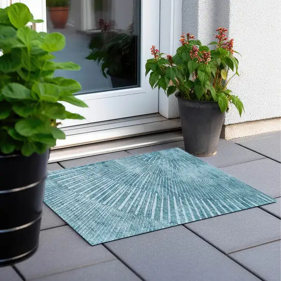 Teal Abstract Washable Non Skid Indoor Outdoor Area Rug Photo 8