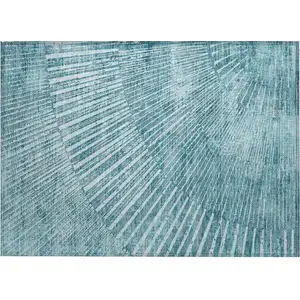 Photo of Teal Abstract Washable Non Skid Indoor Outdoor Area Rug