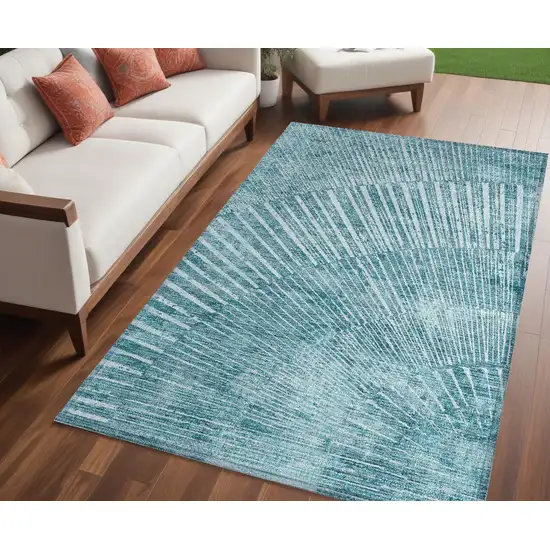 Teal Abstract Washable Non Skid Indoor Outdoor Area Rug Photo 1