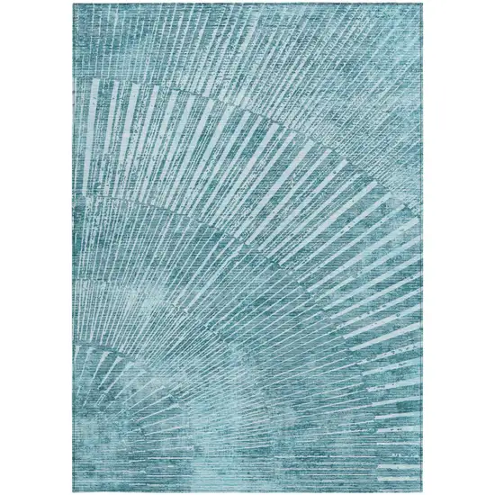 Teal Abstract Washable Non Skid Indoor Outdoor Area Rug Photo 4