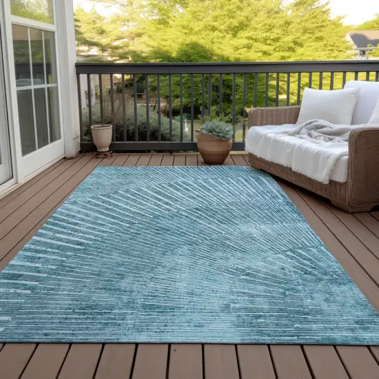 Teal Abstract Washable Non Skid Indoor Outdoor Area Rug Photo 8