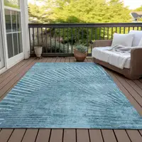 Photo of Teal Abstract Washable Non Skid Indoor Outdoor Area Rug