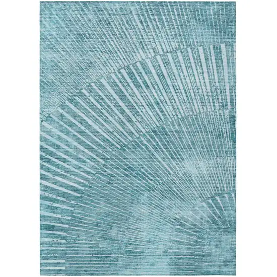 Teal Abstract Washable Non Skid Indoor Outdoor Area Rug Photo 2