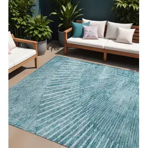 Photo of Teal Abstract Washable Non Skid Indoor Outdoor Area Rug