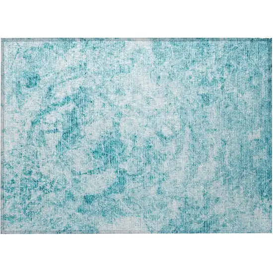 Teal Abstract Washable Non Skid Indoor Outdoor Area Rug Photo 5