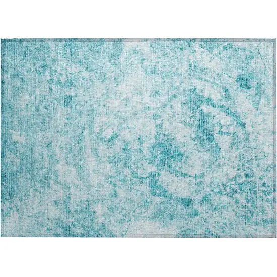 Teal Abstract Washable Non Skid Indoor Outdoor Area Rug Photo 2