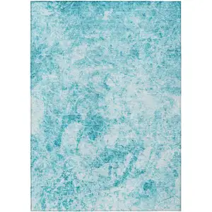 Photo of Teal Abstract Washable Non Skid Indoor Outdoor Area Rug