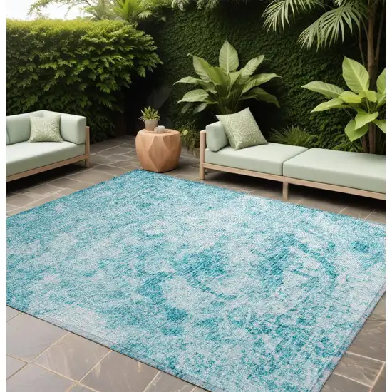 Teal Abstract Washable Non Skid Indoor Outdoor Area Rug Photo 1