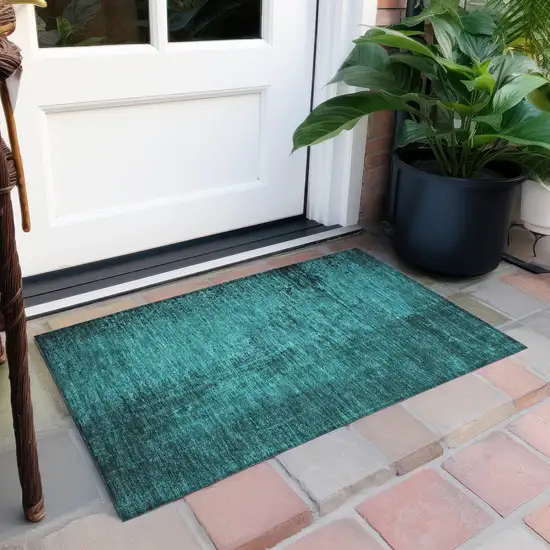 Teal Abstract Washable Non Skid Indoor Outdoor Area Rug Photo 7