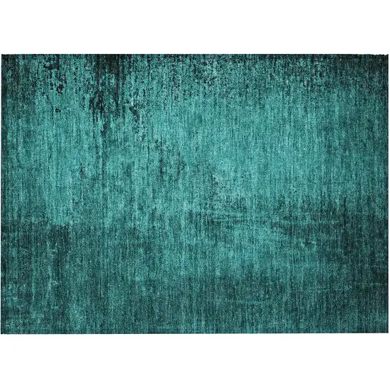 Teal Abstract Washable Non Skid Indoor Outdoor Area Rug Photo 4