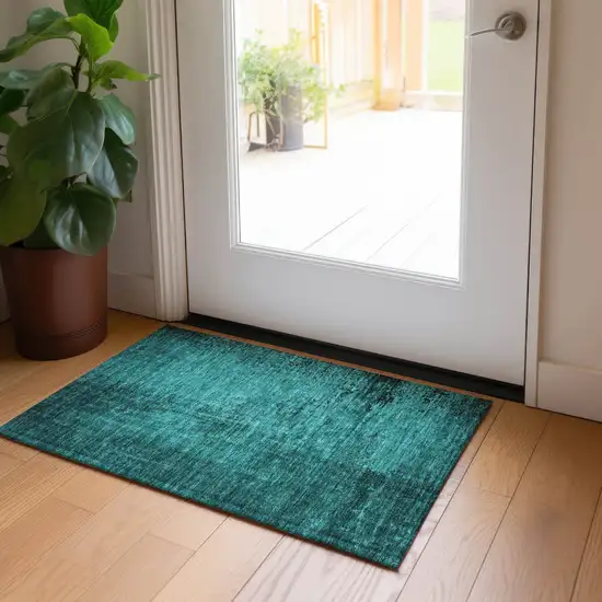 Teal Abstract Washable Non Skid Indoor Outdoor Area Rug Photo 8