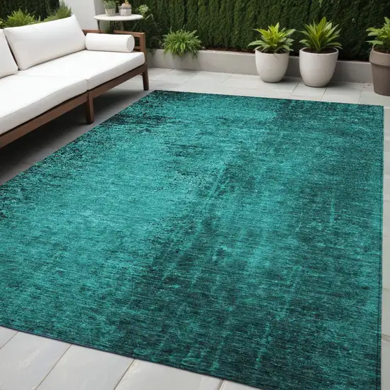 Teal Abstract Washable Non Skid Indoor Outdoor Area Rug Photo 1