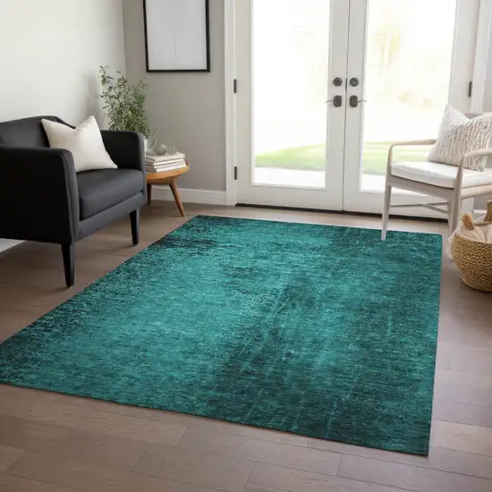 Teal Abstract Washable Non Skid Indoor Outdoor Area Rug Photo 9