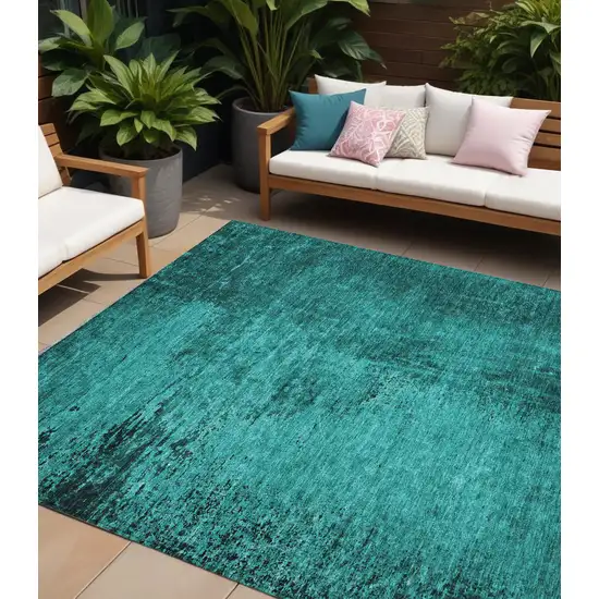 Teal Abstract Washable Non Skid Indoor Outdoor Area Rug Photo 1