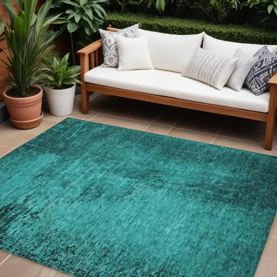 Teal Abstract Washable Non Skid Indoor Outdoor Area Rug Photo 1