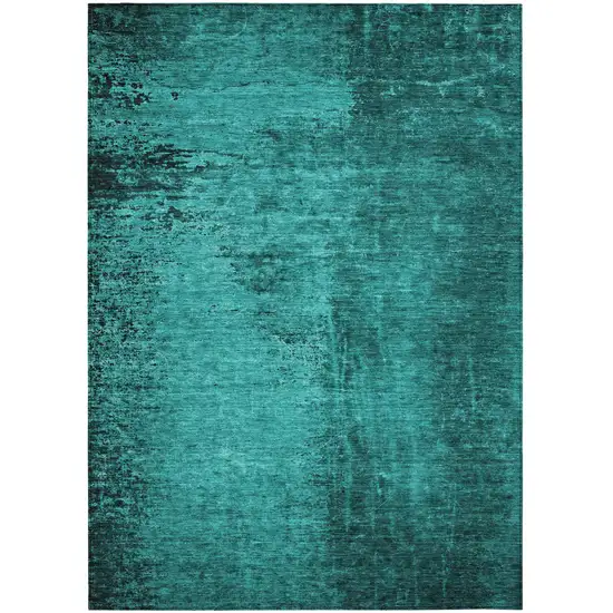 Teal Abstract Washable Non Skid Indoor Outdoor Area Rug Photo 2