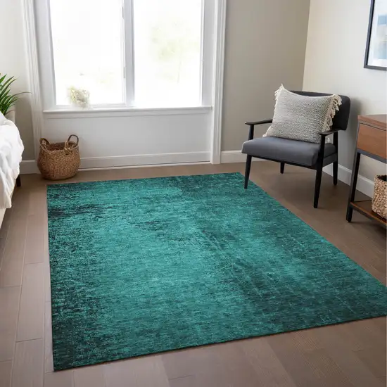 Teal Abstract Washable Non Skid Indoor Outdoor Area Rug Photo 8