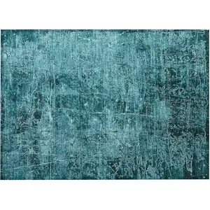 Photo of Teal Abstract Washable Non Skid Indoor Outdoor Area Rug