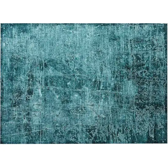 Teal Abstract Washable Non Skid Indoor Outdoor Area Rug Photo 5