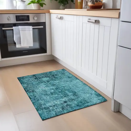 Teal Abstract Washable Non Skid Indoor Outdoor Area Rug Photo 9